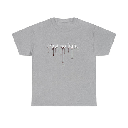 Trust No Light Snake Graphic Tee — Gothic Black T-Shirt with Dripping Text