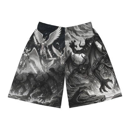 Angel vs Demon Basketball Shorts — Gothic All-Over-Print Athletic Shorts