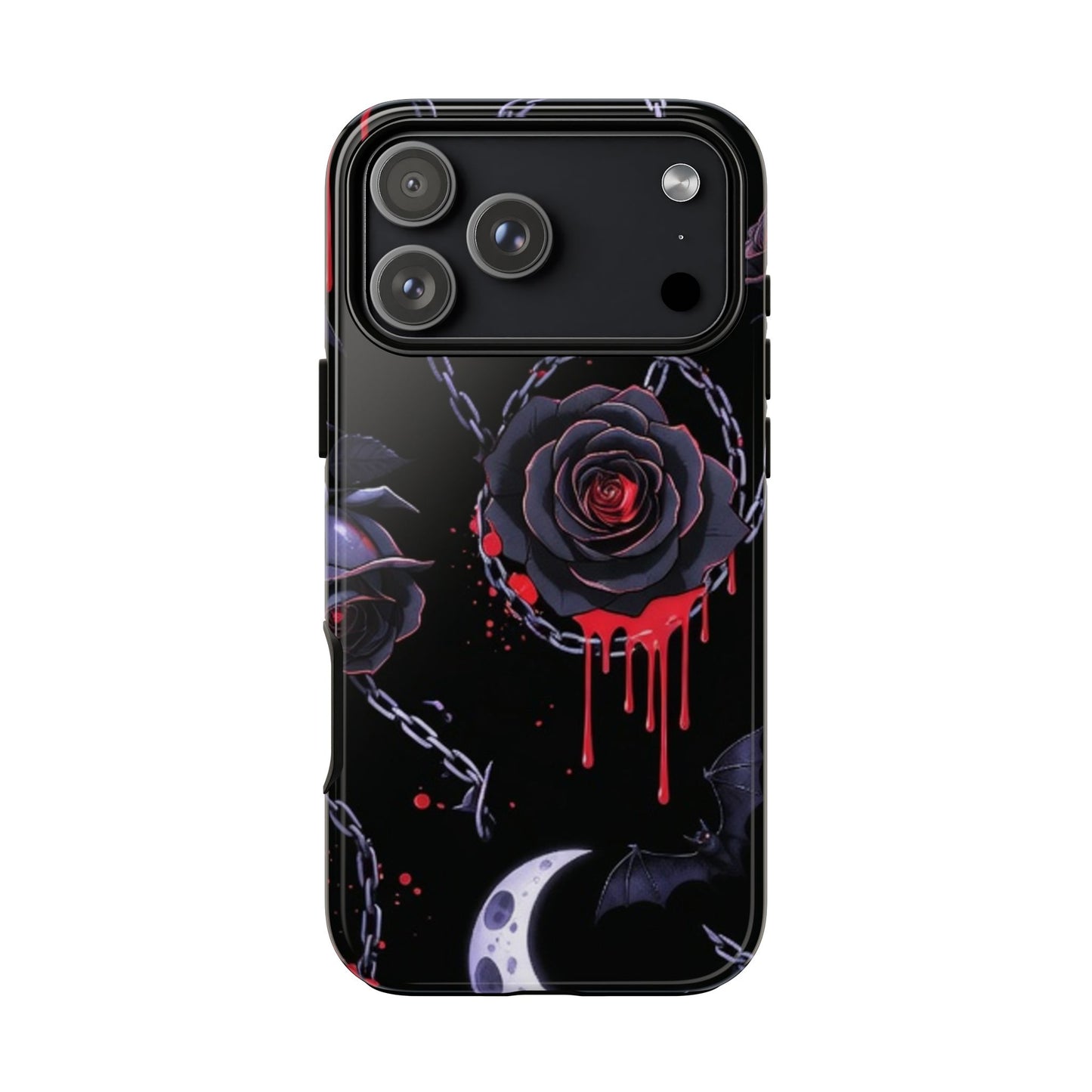 Phone Case — Gothic Dripping Black Rose & Moon Protective Case