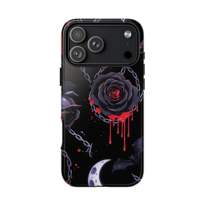 Phone Case — Gothic Dripping Black Rose & Moon Protective Case