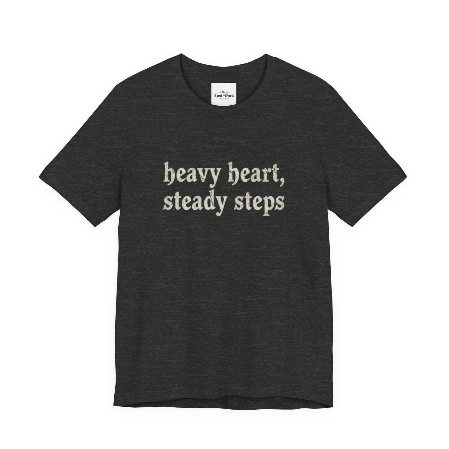 Heavy Heart Steady Steps Tee — Moody Illustration Graphic T‑Shirt