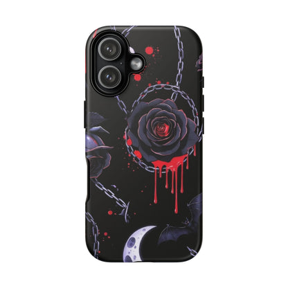 Phone Case — Gothic Dripping Black Rose & Moon Protective Case