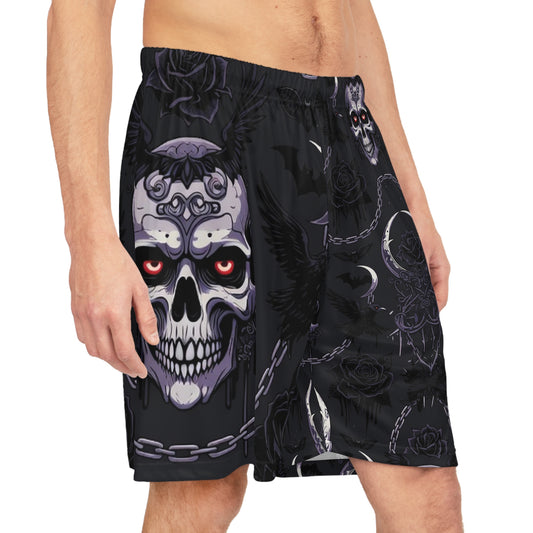 Goth Skull Moon Basketball Shorts - All-Over Print