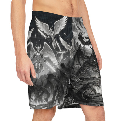 Angel vs Demon Basketball Shorts — Gothic All-Over-Print Athletic Shorts