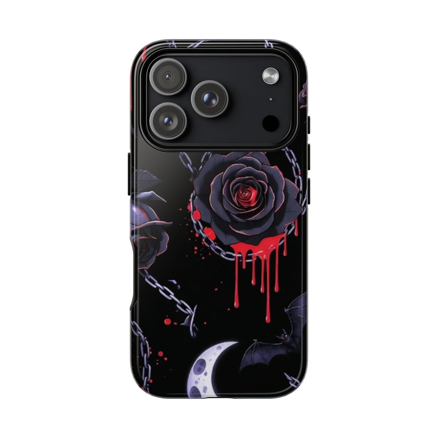 Phone Case — Gothic Dripping Black Rose & Moon Protective Case