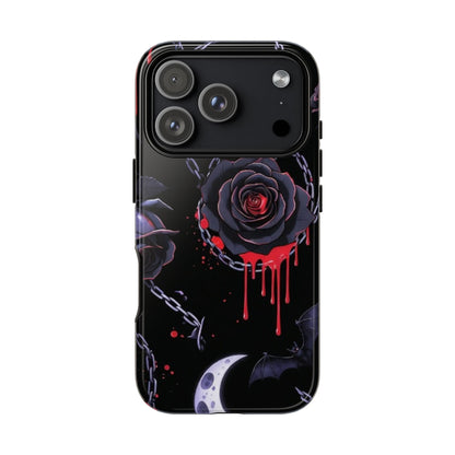 Phone Case — Gothic Dripping Black Rose & Moon Protective Case