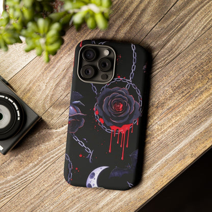 Phone Case — Gothic Dripping Black Rose & Moon Protective Case