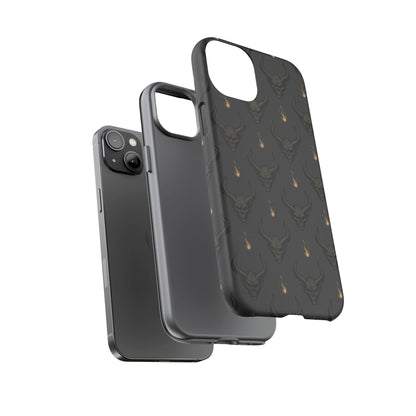 Dark Skull Pattern Phone Case — Gothic Bull Skull with Tiny Flame Accent