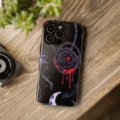 Phone Case — Gothic Dripping Black Rose & Moon Protective Case