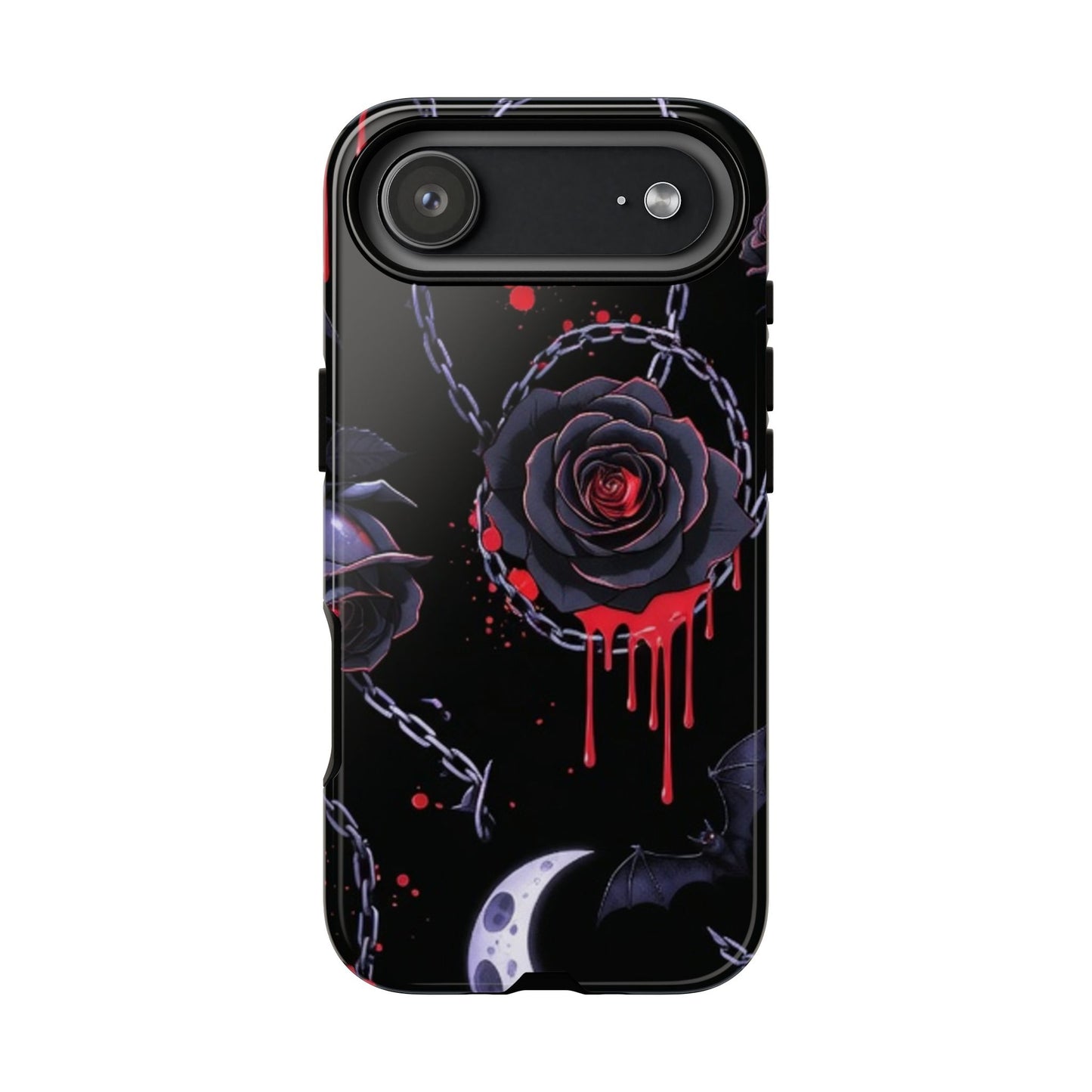 Phone Case — Gothic Dripping Black Rose & Moon Protective Case