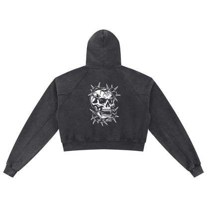 Trad Thorn Skull Cropped Hoodie