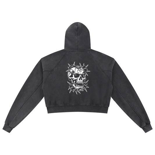 Trad Thorn Skull Cropped Hoodie