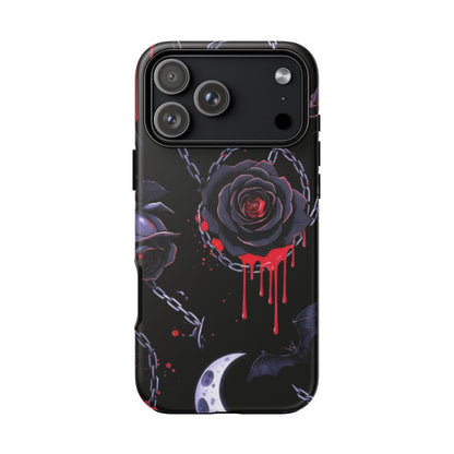 Phone Case — Gothic Dripping Black Rose & Moon Protective Case