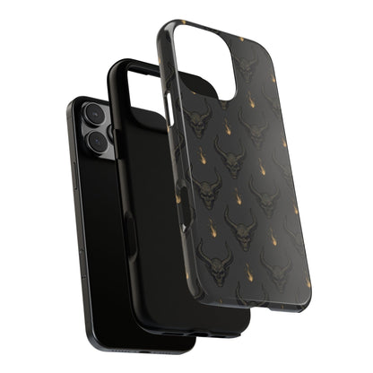 Dark Skull Pattern Phone Case — Gothic Bull Skull with Tiny Flame Accent