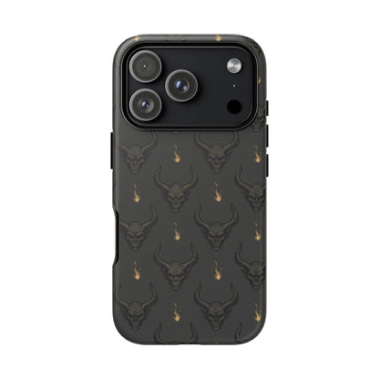 Dark Skull Pattern Phone Case — Gothic Bull Skull with Tiny Flame Accent