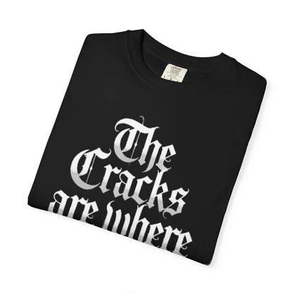 The Cracks Are Where the Light Enters T-Shirt — Gothic Brain Heart Art Tee