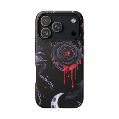 Phone Case — Gothic Dripping Black Rose & Moon Protective Case