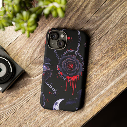 Phone Case — Gothic Dripping Black Rose & Moon Protective Case