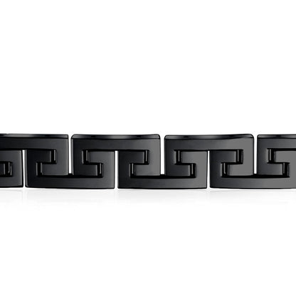 Stainless Steel Infinity Greek Key Link Bracelet 8-9 Inch 12MM Width