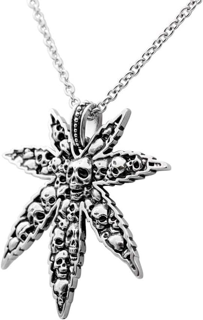 Stainless Steel Cannabis and Skull Necklace