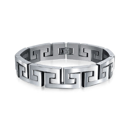 Stainless Steel Infinity Greek Key Link Bracelet 8-9 Inch 12MM Width