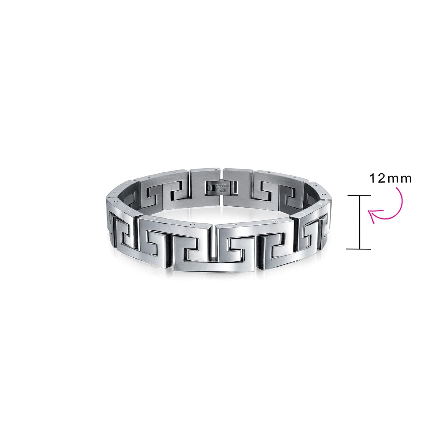 Stainless Steel Infinity Greek Key Link Bracelet 8-9 Inch 12MM Width