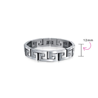 Stainless Steel Infinity Greek Key Link Bracelet 8-9 Inch 12MM Width