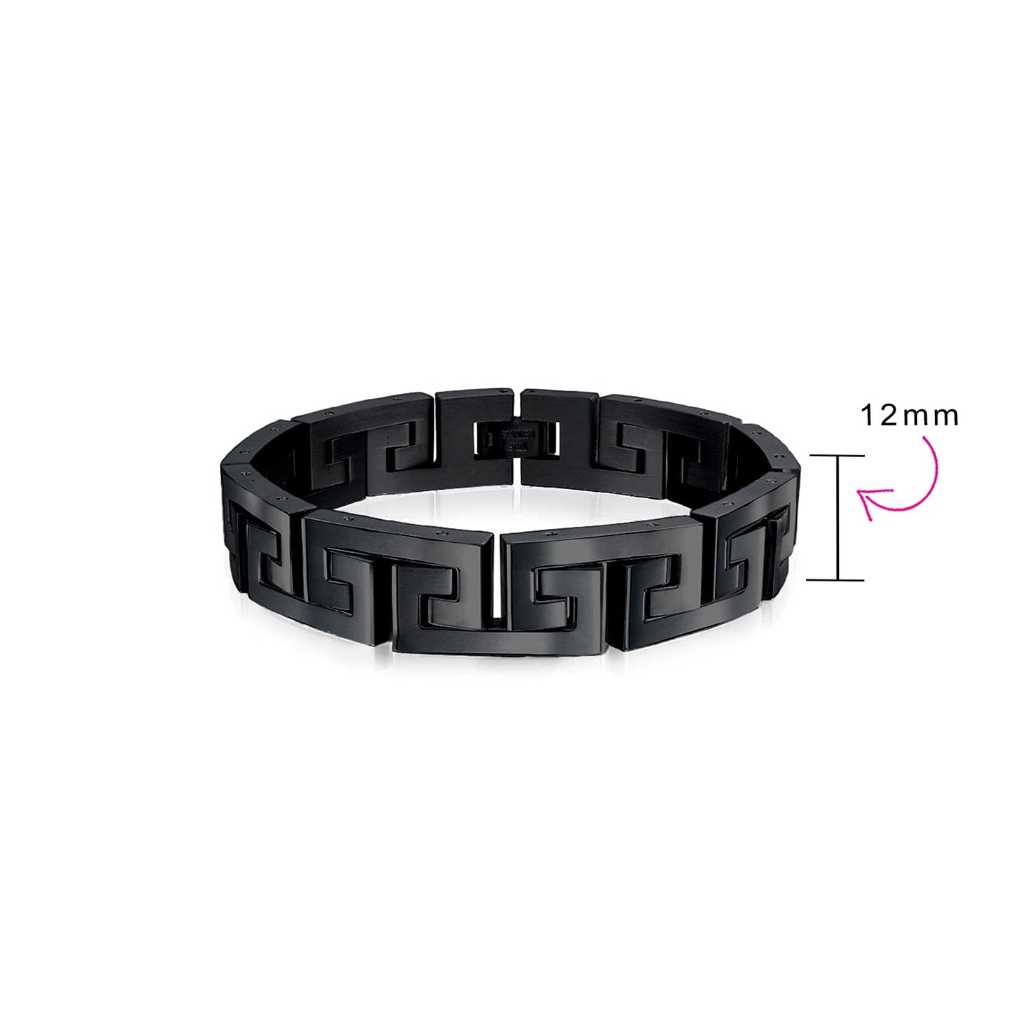 Stainless Steel Infinity Greek Key Link Bracelet 8-9 Inch 12MM Width