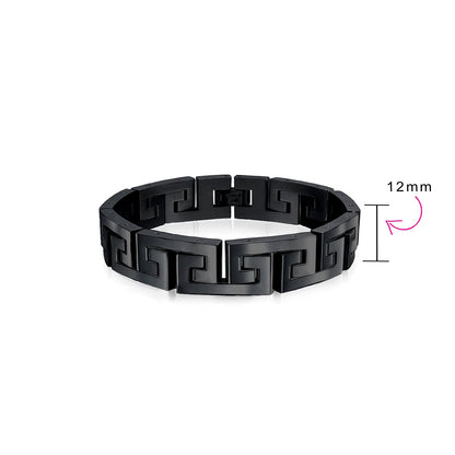 Stainless Steel Infinity Greek Key Link Bracelet 8-9 Inch 12MM Width