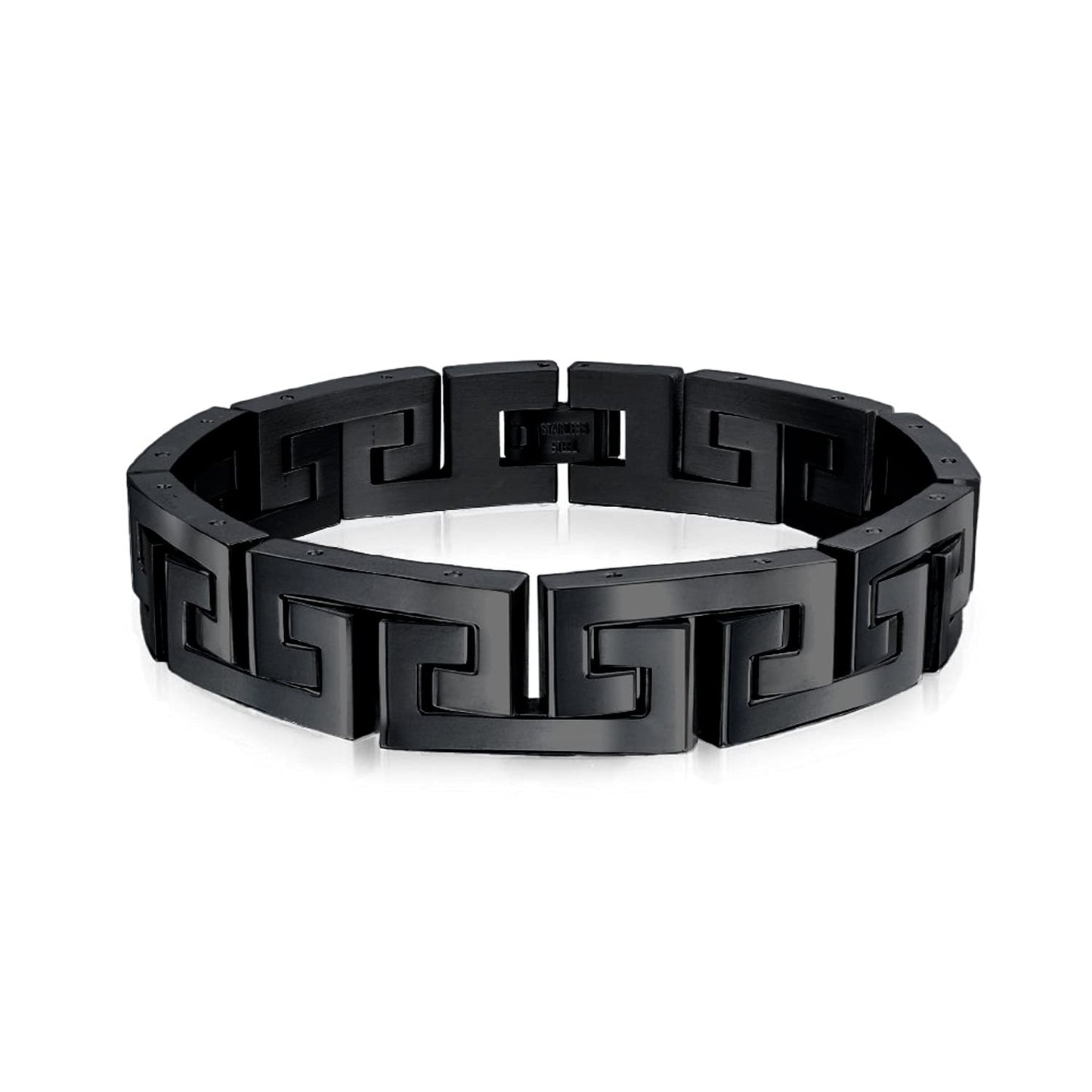 Stainless Steel Infinity Greek Key Link Bracelet 8-9 Inch 12MM Width