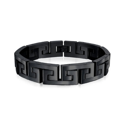 Stainless Steel Infinity Greek Key Link Bracelet 8-9 Inch 12MM Width