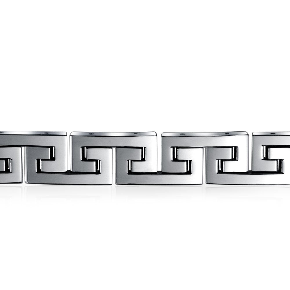 Stainless Steel Infinity Greek Key Link Bracelet 8-9 Inch 12MM Width