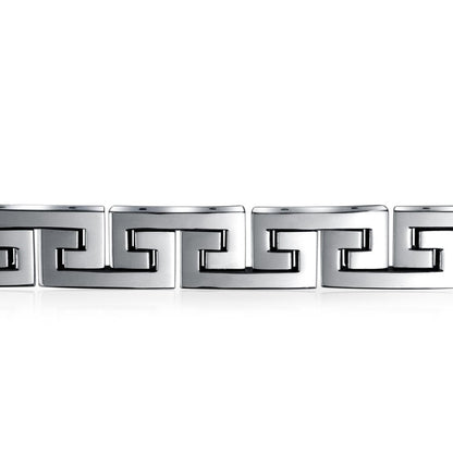 Stainless Steel Infinity Greek Key Link Bracelet 8-9 Inch 12MM Width