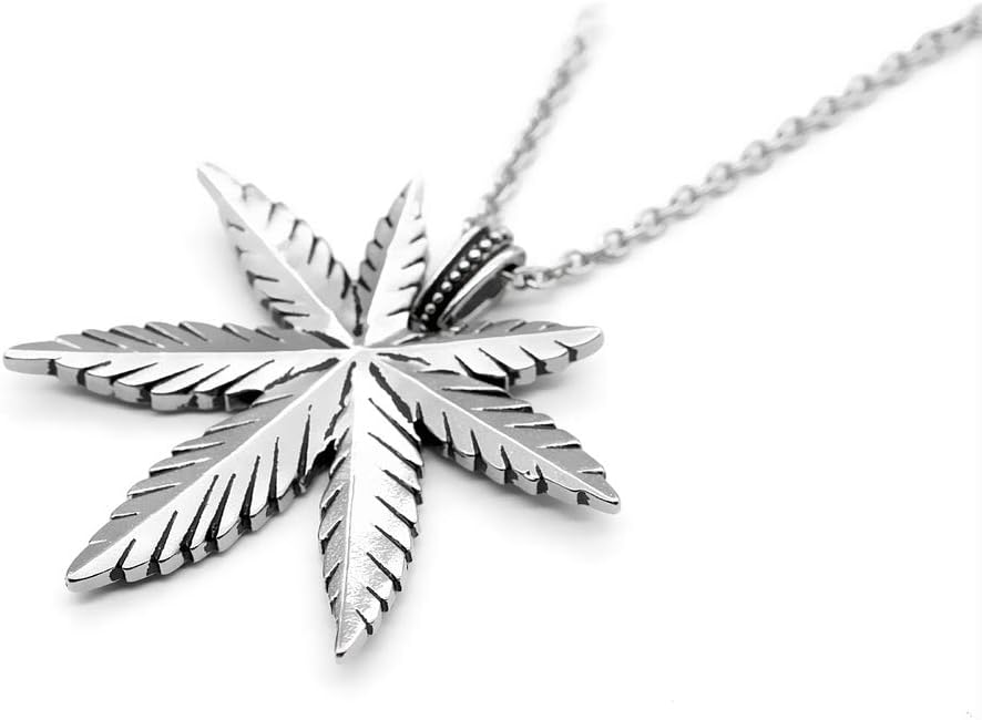 Stainless Steel Cannabis and Skull Necklace