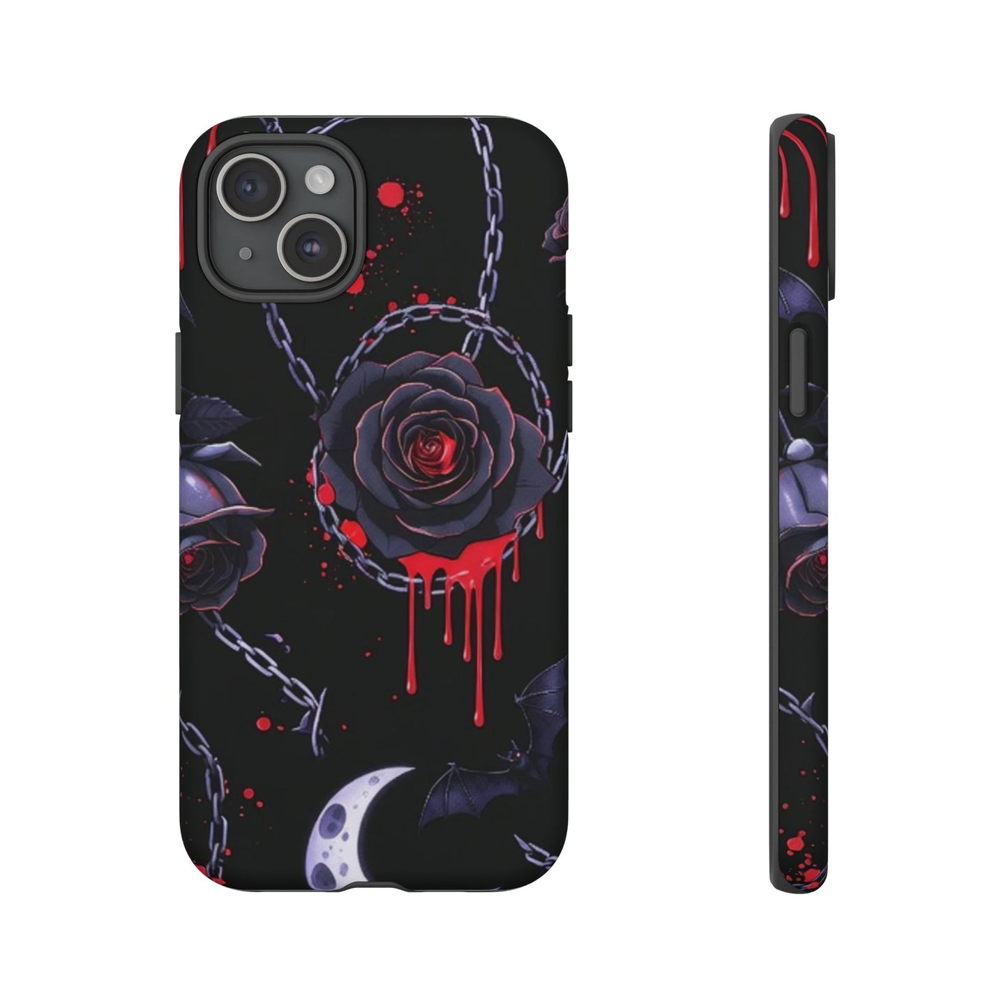 Phone Case — Gothic Dripping Black Rose & Moon Protective Case