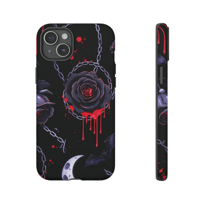Phone Case — Gothic Dripping Black Rose & Moon Protective Case