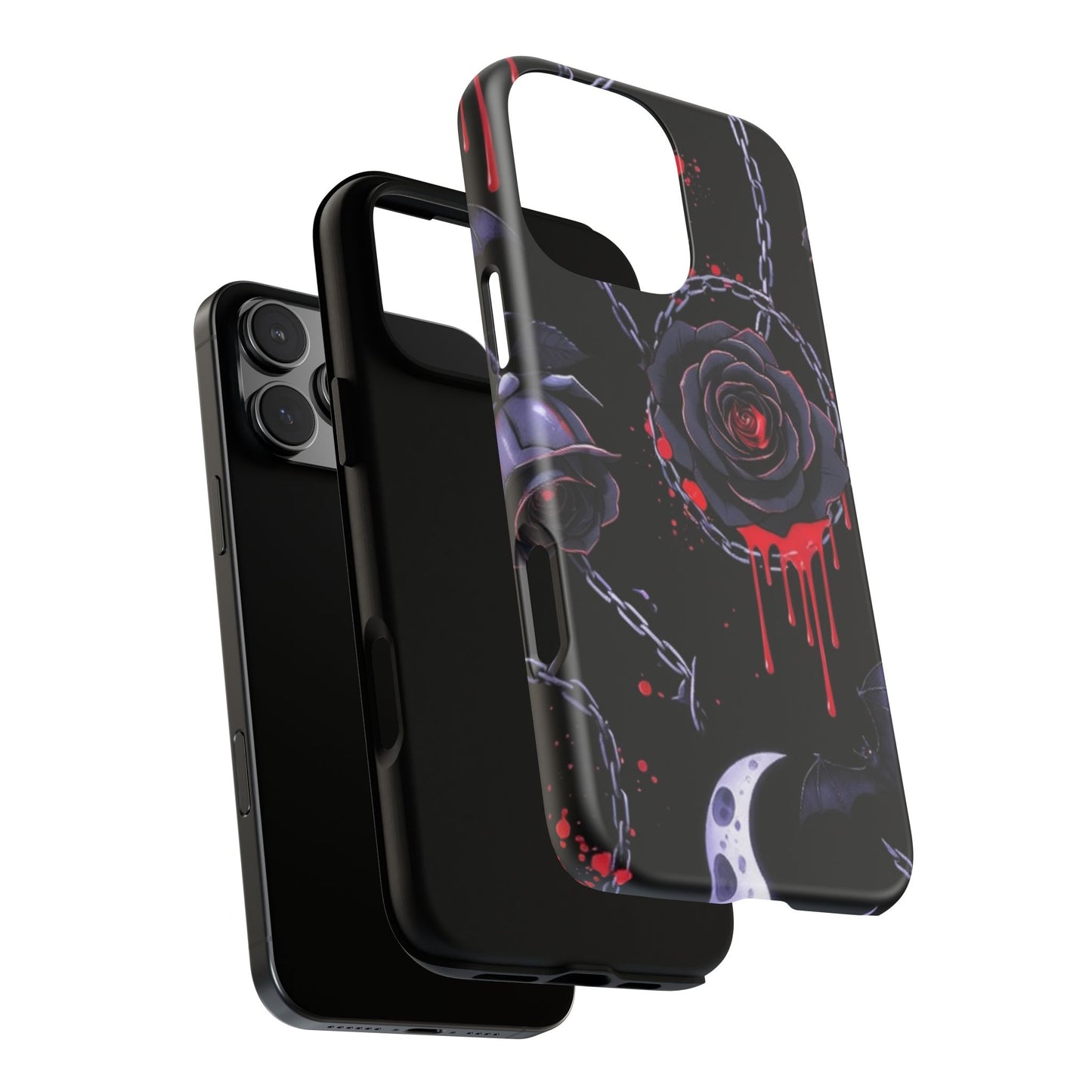 Phone Case — Gothic Dripping Black Rose & Moon Protective Case