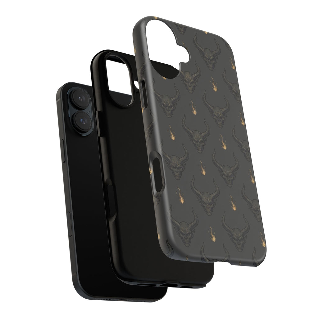 Dark Skull Pattern Phone Case — Gothic Bull Skull with Tiny Flame Accent