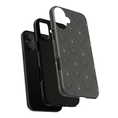 Dark Skull Pattern Phone Case — Gothic Bull Skull with Tiny Flame Accent