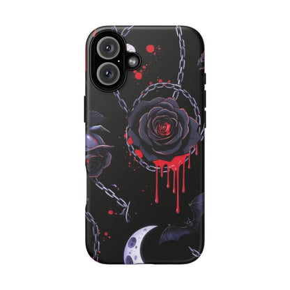 Phone Case — Gothic Dripping Black Rose & Moon Protective Case