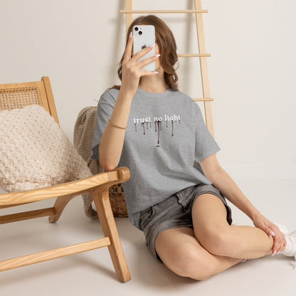 Trust No Light Snake Graphic Tee — Gothic Black T-Shirt with Dripping Text