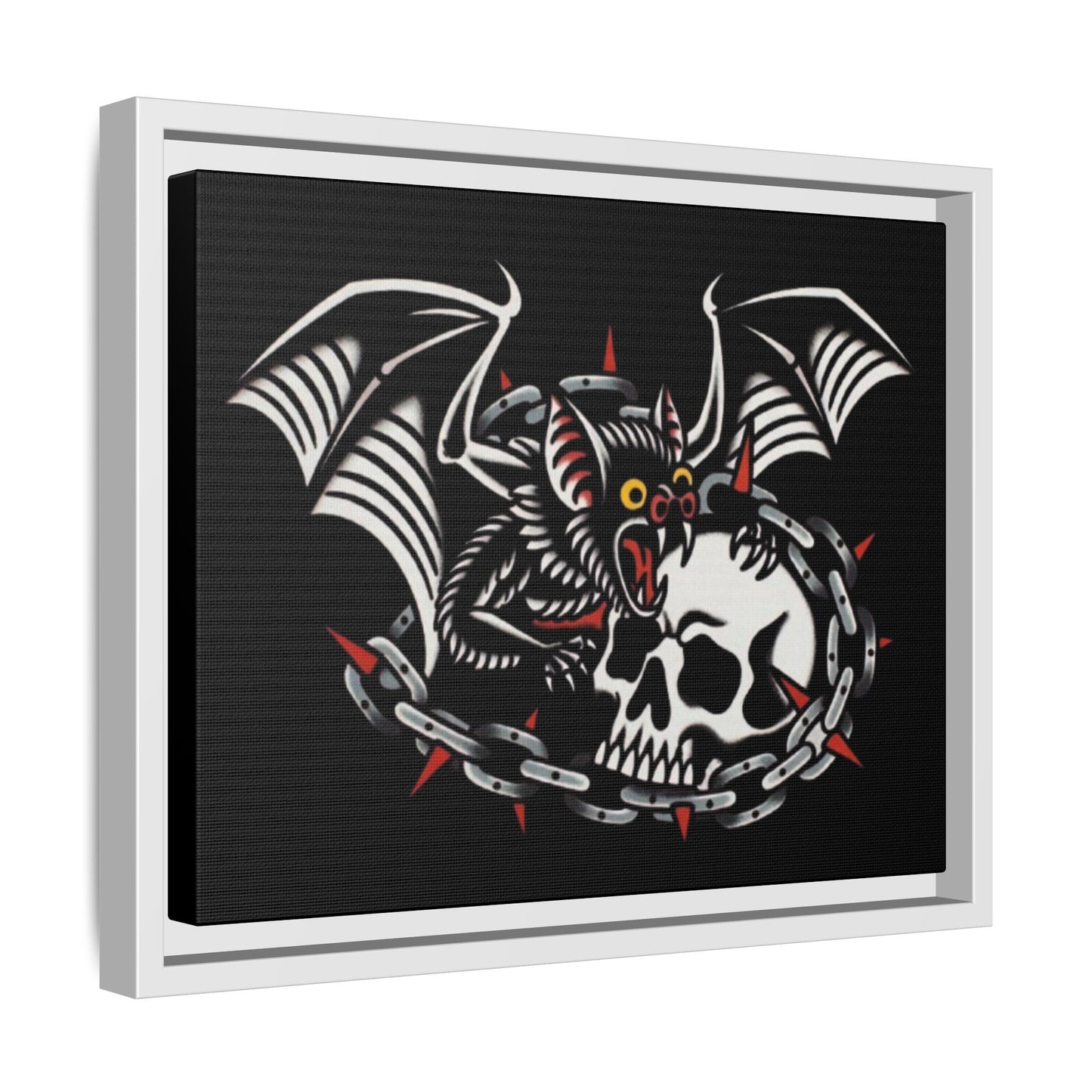 Gothic Bat & Skull Framed Matte Canvas Art