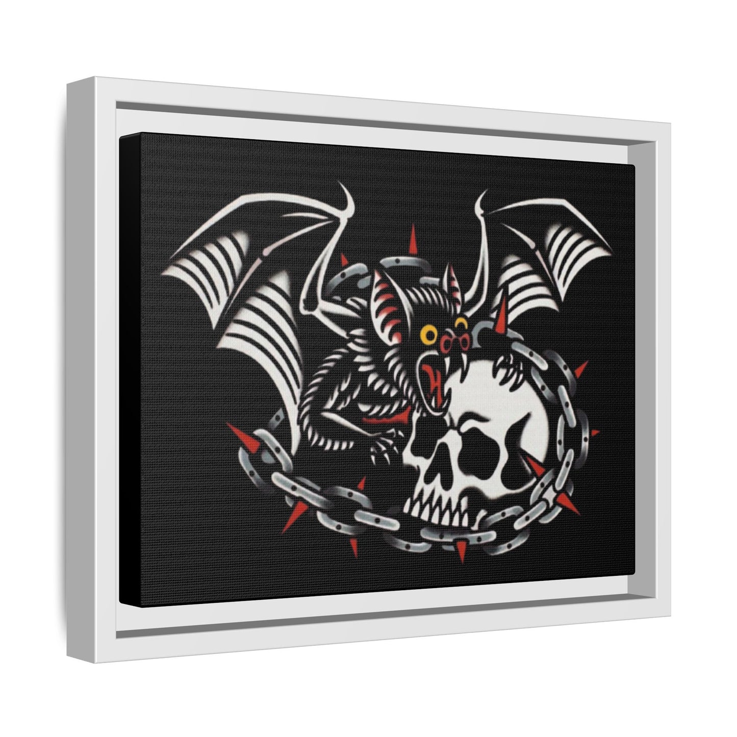 Gothic Bat & Skull Framed Matte Canvas Art