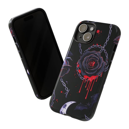 Phone Case — Gothic Dripping Black Rose & Moon Protective Case