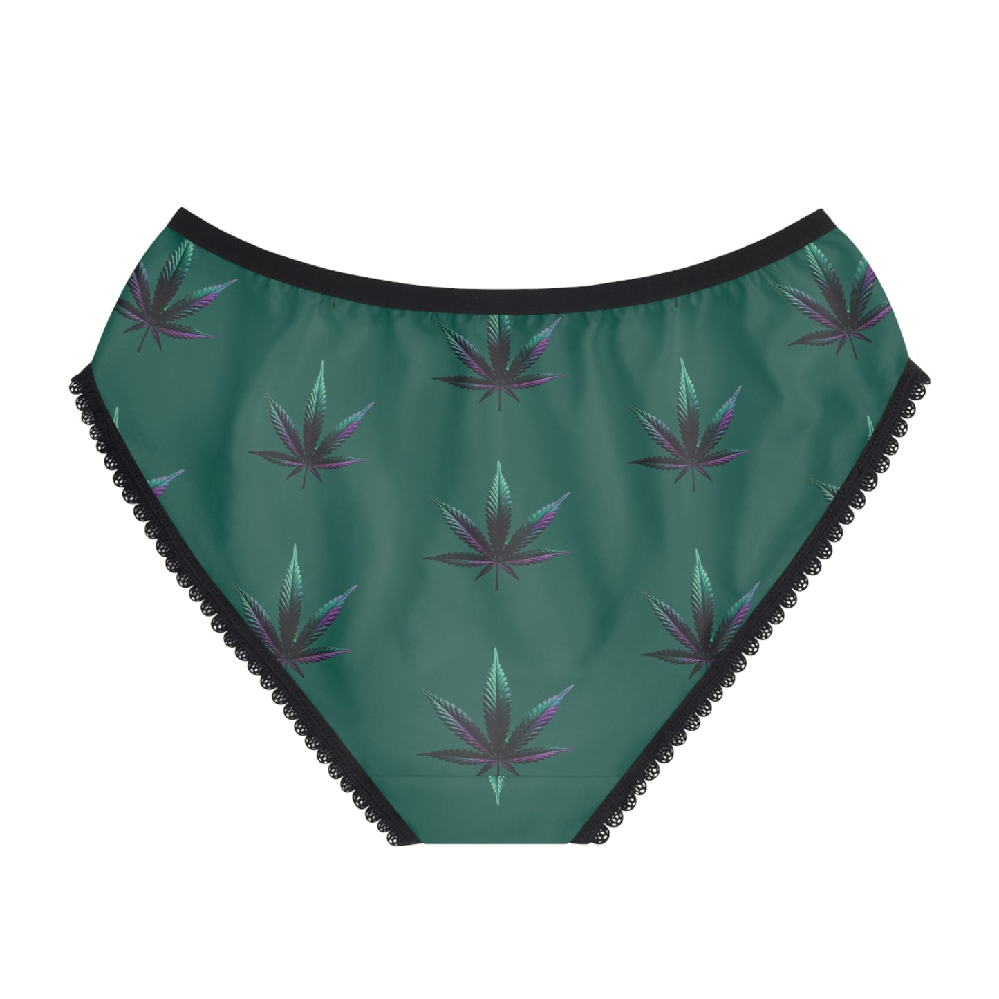 Cannabis Leaf Women's Briefs — Green All-Over Print Lace-Trim Panties