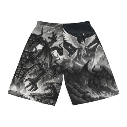 Angel vs Demon Basketball Shorts — Gothic All-Over-Print Athletic Shorts