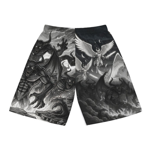 Angel vs Demon Basketball Shorts — Gothic All-Over-Print Athletic Shorts