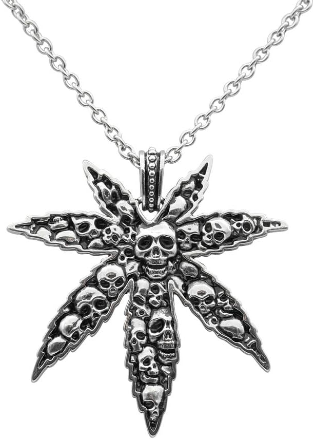 Stainless Steel Cannabis and Skull Necklace
