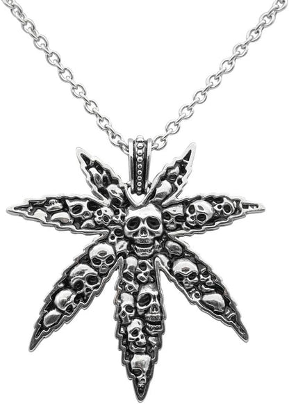 Stainless Steel Cannabis and Skull Necklace