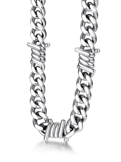 Stainless Steel Barbed Wire Thick Cuban Chain Necklace 5/7/9/12mm